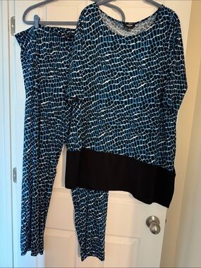 Premise Blue Black & White Patterned Pantsuit